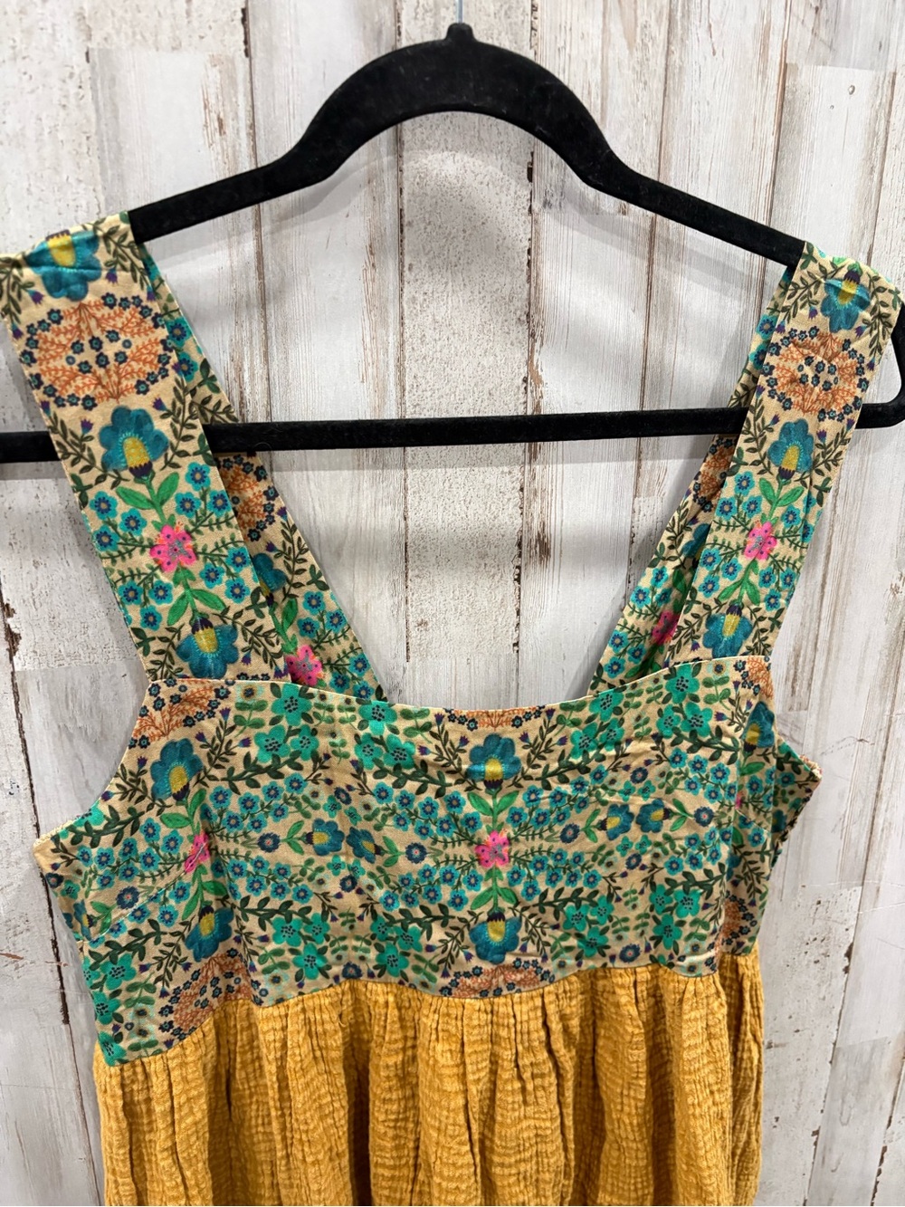 New Natural Life Tricia Maxi Dress Womens M Floral Boho Tiered Mustard Gauze - Picture 2 of 7